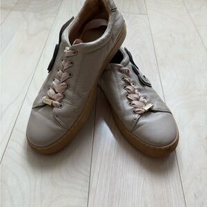 Mimco Beige Leather Sneakers with Pink Accents